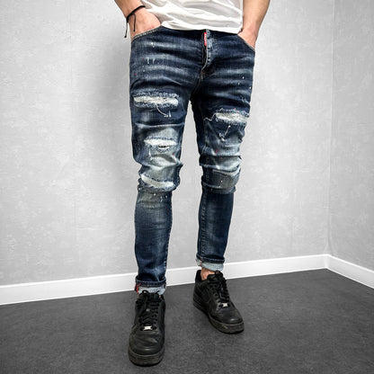 Мъжки накъсани дънки с пръски "Hecttorr"