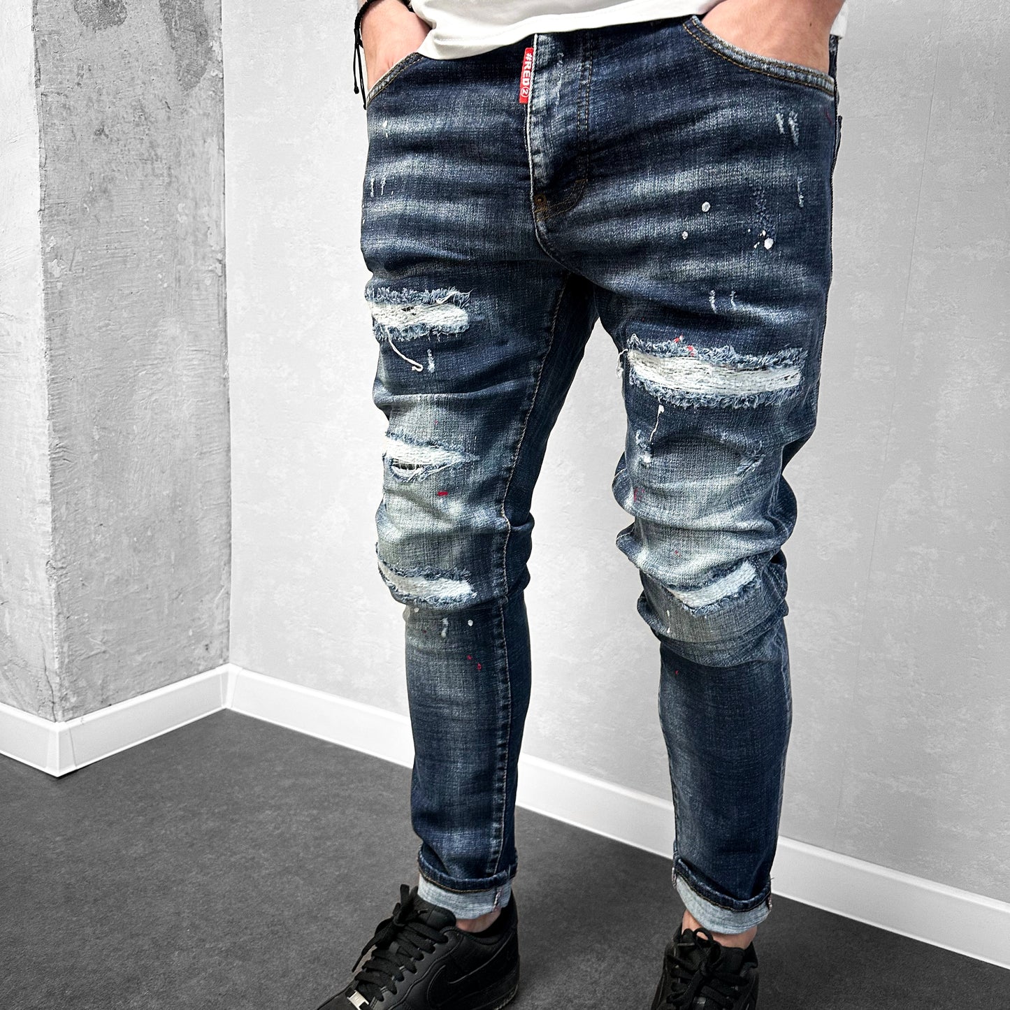 Мъжки накъсани дънки с пръски "Hecttorr"