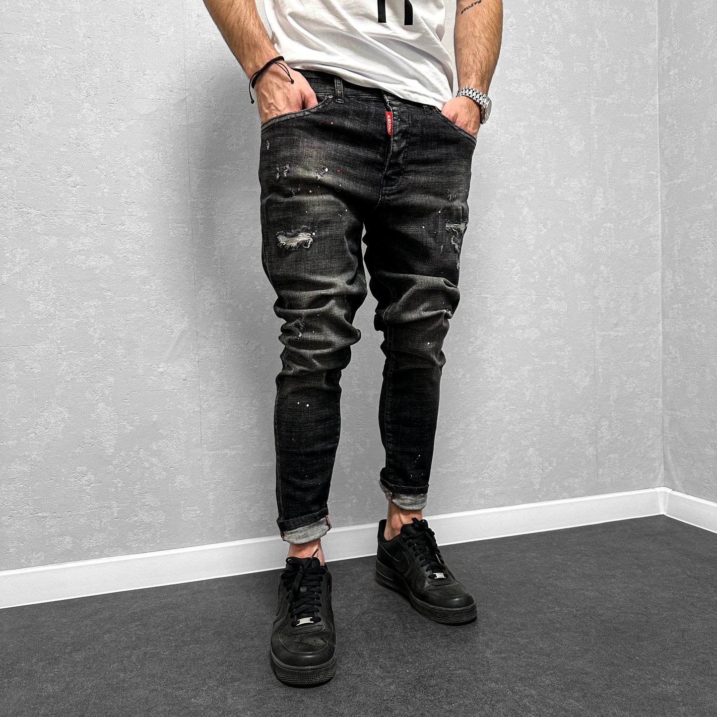 Мъжки накъсани дънки с пръски "Ravalor"