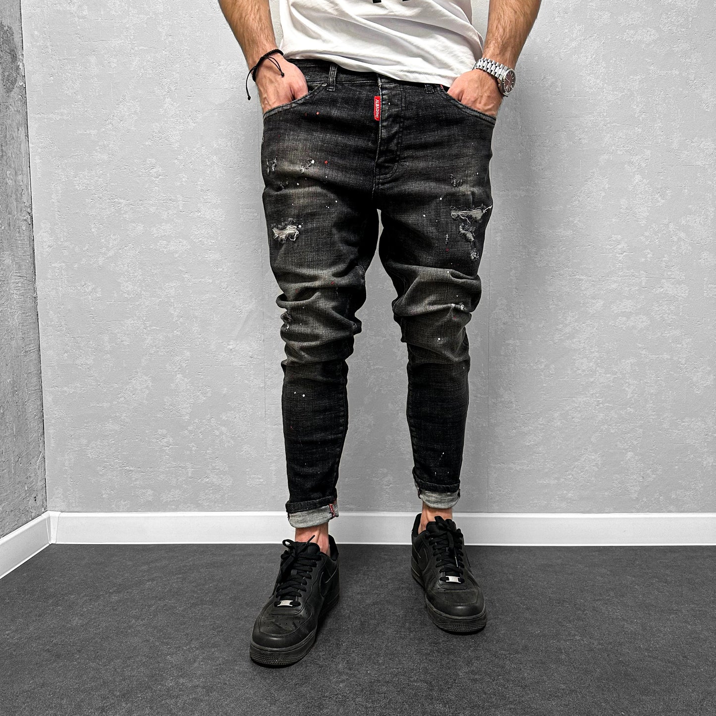 Мъжки накъсани дънки с пръски "Ravalor"