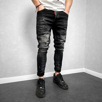 Мъжки напръскани дънки с кръпки "Insomnia"