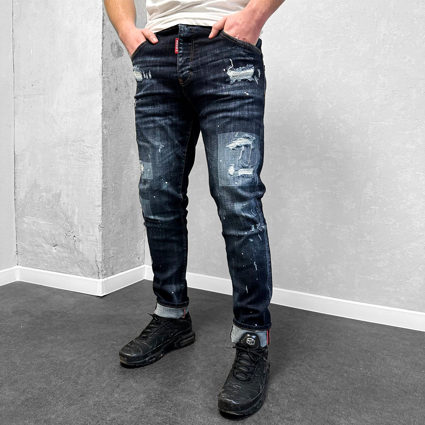 Мъжки накъсани дънки с пръски "Premiium"