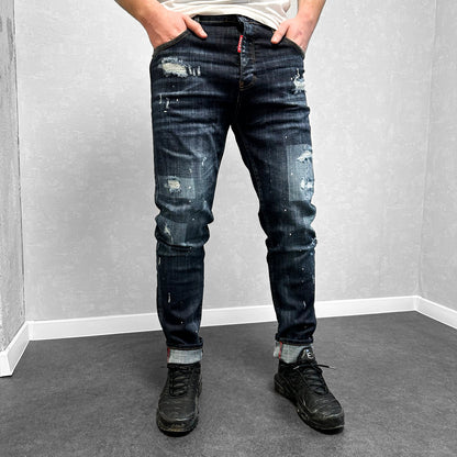 Мъжки накъсани дънки с пръски "Premiium"