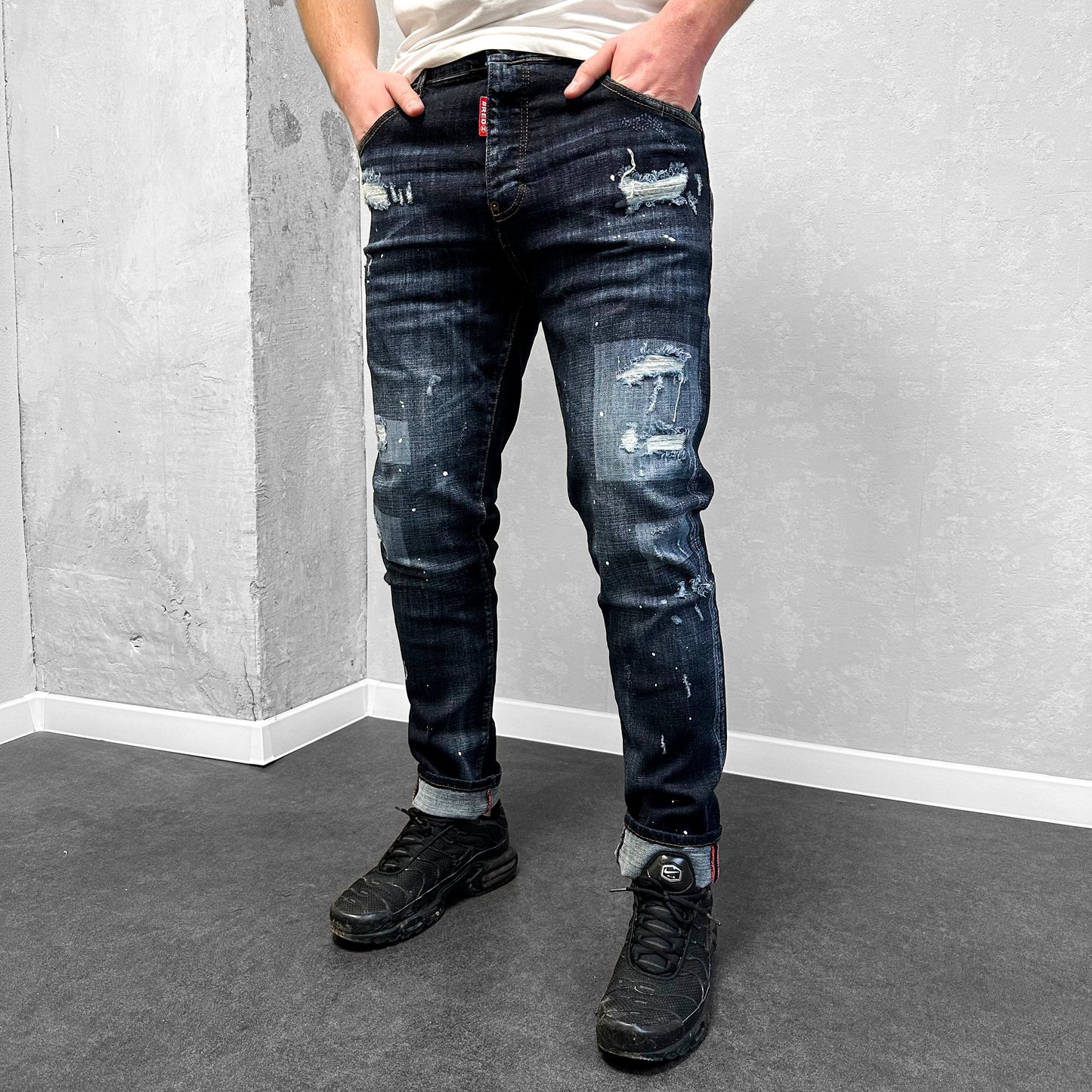 Мъжки накъсани дънки с пръски "Premiium"