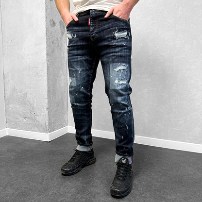 Мъжки накъсани дънки с пръски "Premiium"