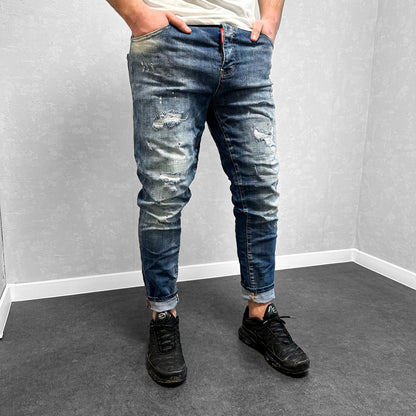 Мъжки напръскани дънки с кръпки "Fello"