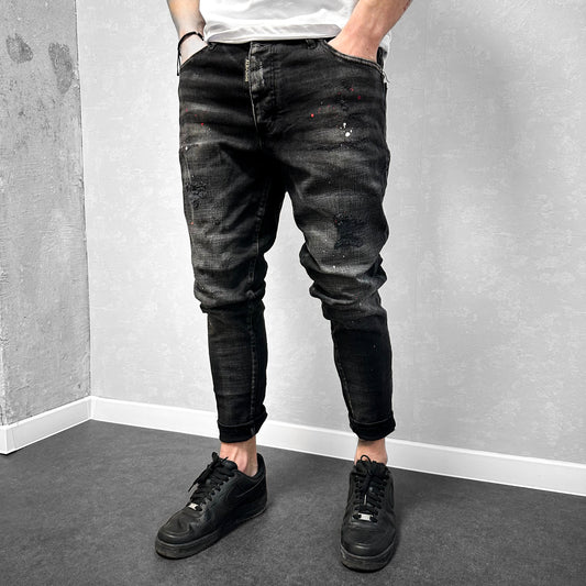 Мъжки черни дънки с пръски "Utopia"