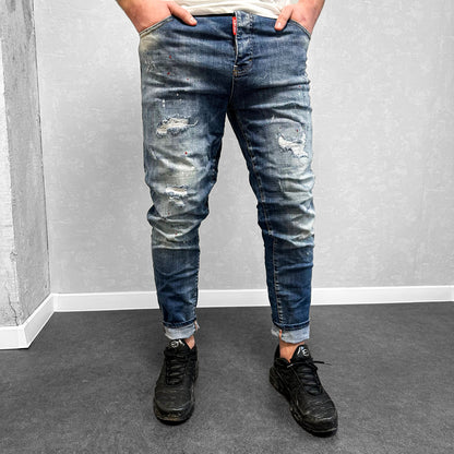 Мъжки напръскани дънки с кръпки "Fello"