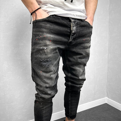 Мъжки черни дънки с пръски "Utopia"