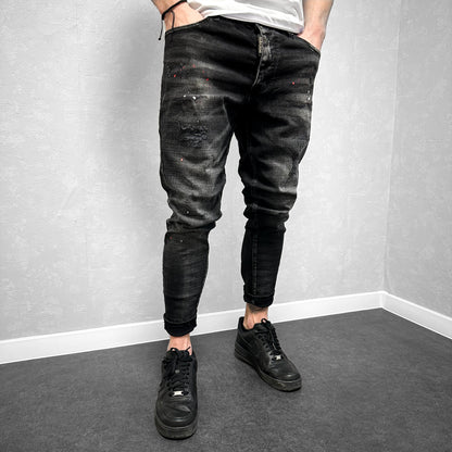 Мъжки черни дънки с пръски "Utopia"