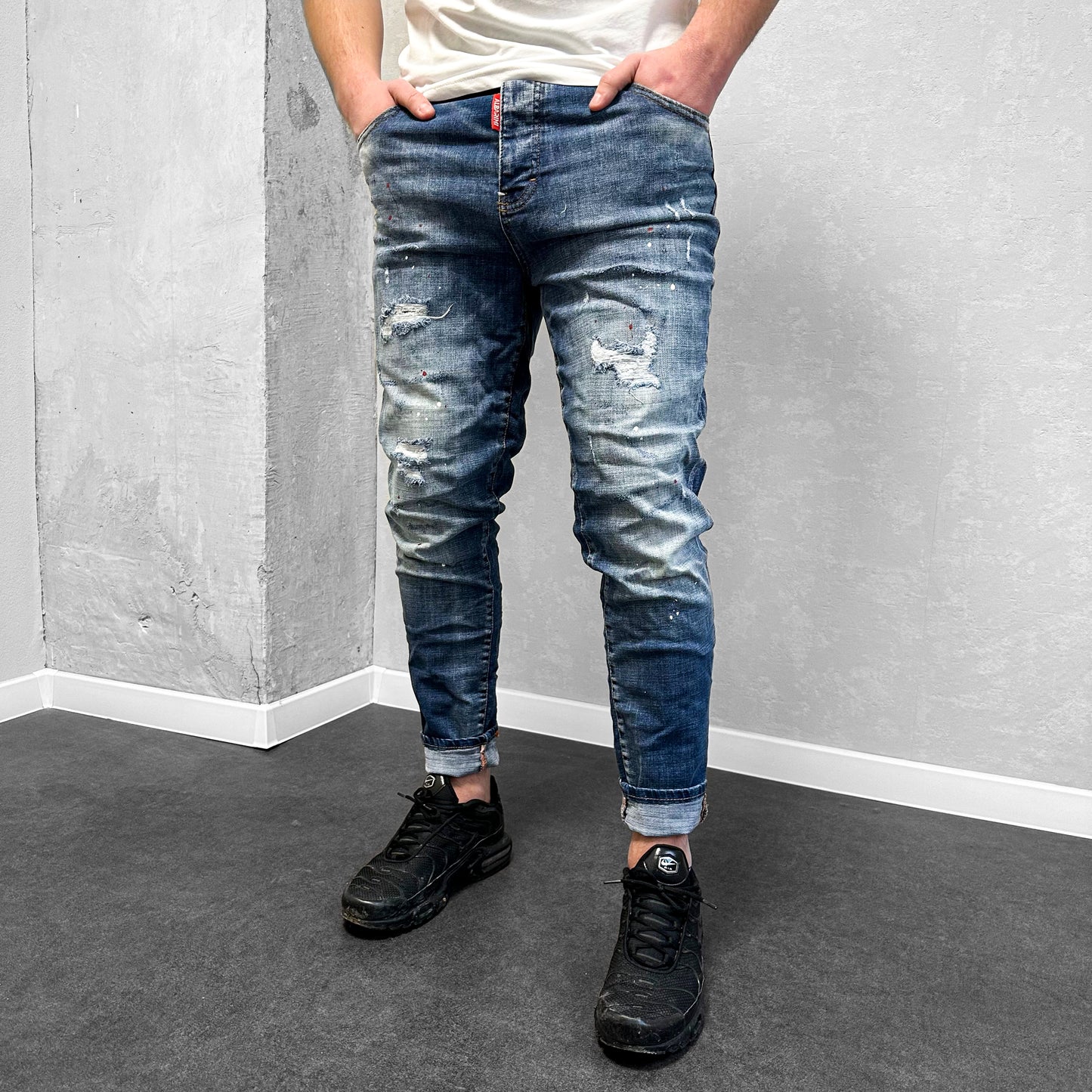 Мъжки напръскани дънки с кръпки "Fello"