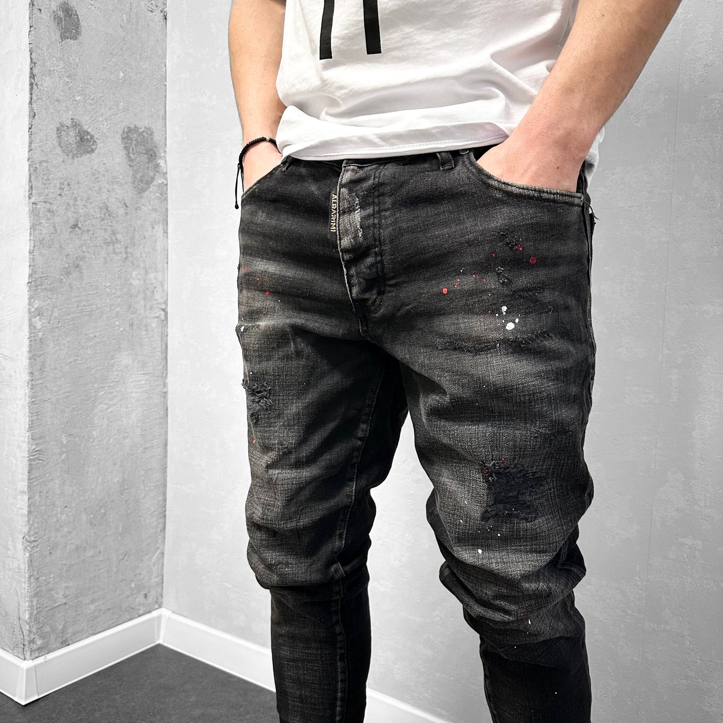 Мъжки черни дънки с пръски "Utopia"