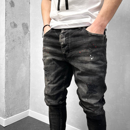 Мъжки черни дънки с пръски "Utopia"